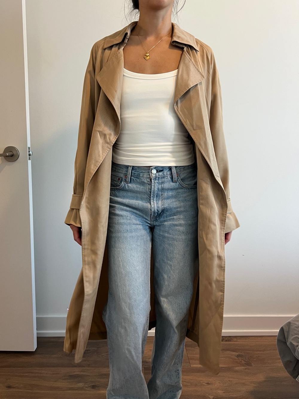 Babaton Long Trench Coat in Tan